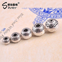 S925 Pure Silver Thai Silver Accessories Flower handmade drawing retro Beads Diy Hand Strings Bracelet Woven Red Rope Ornament