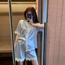 Pajamas female summer ice silk sexy short sleeve two-piece ins Wind Net red explosive cute summer home suit suit