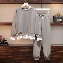 Big woman high-end large size womens clothing 2020 early autumn new fat mm thin Western style sweatshirt sweatpants two-piece suit