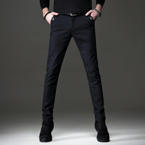 Mens business casual pants Korean version of the trend slim small feet spring stretch wild fashion black long pants