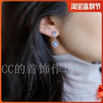 No ear pierced New blue light moonstone mysterious elegant temperament Mosquito coil plate original handmade painless ear clip