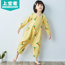 Shangbaomai Spring and autumn and Winter childrens one-piece pajamas pure cotton thin girls  pajamas Anti-kick boy baby air conditioning clothes long sleeves