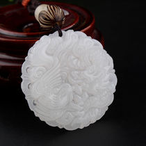 Natural mutton White Jade couple pendant A material Dragon Phoenix Pei round brand mens and womens jade pendant jade necklace