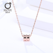 Schlove S925 sterling silver rose gold clavicle chain small waist necklace Small red book pain full diamond cylindrical pendant