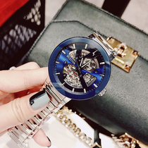 Bulova 96A204 Progressive Gold Steel Band Retrograde Bezel-less Blue Plate Automatic Mechanical Mens Watch