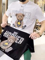 Short sleeve mens round neck panda hot diamond slim cotton body shirt half sleeve 2021 summer Tide brand personality handsome trend