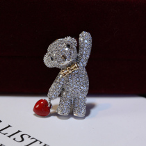 Zircon bear brooch Super Flash full diamond cute sweater pin Joker temperament jacket cardigan Joker collar pin