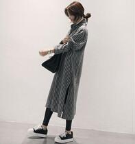 2021 Korean fashion maternity dress spring autumn top loose striped pregnant shirt cotton plus size jumpsuit