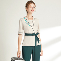 Tangyue 2021 summer new foot bath technician work clothes pedicure Health Sauna massage embroidery set sleeve women