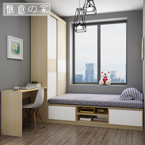  Small apartment tatami multi-function combination storage bed one push-pull body sliding door Wardrobe bay window modern simple customization