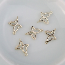 14K bag gold micro-inlaid zircon hollow small butterfly double-hole link accessory hanging decoration diy handmade ornament bracelet necklace