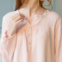 Lady Spring Autumn Season Palace Windy Princess Three Layers Pure Cotton Yarn Sleeping Dress Pure Cotton Long Sleeve Long Skirt Long length of home Sleeping Clothes