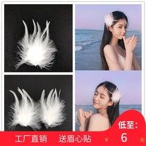 Feather hairpin new net red white super fairy wedding dress Hanfu hair accessories simple and wild Forest department daily photo