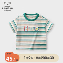 Rabbi Tree boy striped T-shirt 2022 Summer new children Leisure short sleeves Compassionate Baby Handsome blouse