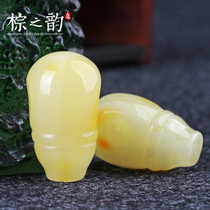 Natural amber beeswax three-way Buddha head integrated original mine chicken oil yellow hand string Star Moon Bodhi accessories package with certificate