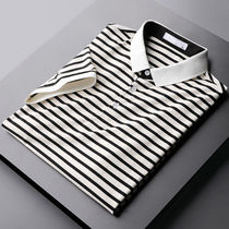 Rich bird black and white lapel striped short sleeve T-shirt men summer trend slim fit casual fashion semi-sleeved thin polo shirt