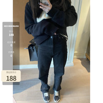 Xzz charmingl an explicitly slim 5 catty black jeans female display slim height waist Han version straight cylinder pants