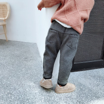 Childrens casual pants High quality Korean version of it pants winter 2018 boys velvet thickened suit pants Wild pants