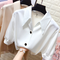 2022 summer new Korean version fashion all-match professional silk shirt womens thin pointed collar drape satin white shirt