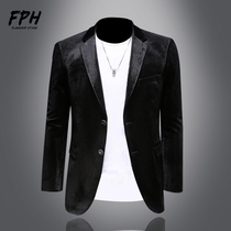 European Standing Autumn Winter light Core suede Western suit pure color casual to suit Korean version with big code Young suit jacket man