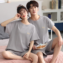 Couple pajamas summer Men cotton short sleeve women Summer thin home wear shorts thin casual set summer