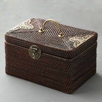 Mangosteen wood Rattan storage box Tea set storage box Finishing box Tea ceremony box Japanese portable out