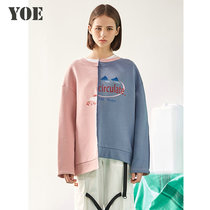 YOE new autumn and winter thick stitching round neck sweater lady loose Korean bf couple Mens ins tide