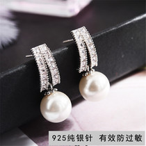 Pearl earrings female advanced ear studs 2021 New Tide atmosphere sterling silver earrings Net red earrings earrings earrings earrings without ear clip