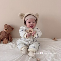 South Korea Winter Korean version Baby clip cotton thickened with cap one-piece clothes baby warm outside wearing cotton