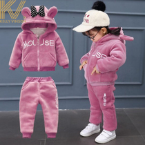 Korean Version Girl Gold Velvet Suit 2021 New Ocean Qi Womens Wee Clothing Tide Plus Suede Thickened Children Two Sets