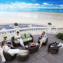 Outdoor teng sofa living room rattan art bamboo rattan creative sun room open-air leisure lazy sofa five-seat arc