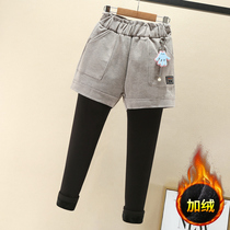 Girls leggings plus velvet thickened autumn and winter clothes fake two-piece skirt pants