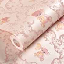  Self-adhesive three-dimensional 3D girl heart pink cartoon bear wallpaper warm bedroom dormitory wall sticker childrens room wallpaper