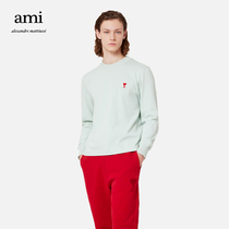 AMI unisex 22 new love love cotton solid color red love heart embroidery couple long sleeve T-shirt