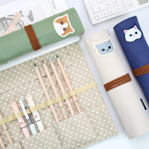 Morning light roll pencil case multi-function color lead roll pen bag high school boys and girls pen curtain School students creative children large capacity canvas Oxford Cloth Pencil box cute cartoon stationery