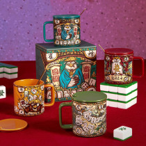 Common Grain China Wind Mark Water Glass Personality Creative Country Tide Upscale Delicate Ceramic Cup With Cover Spoon Gift Box Dress