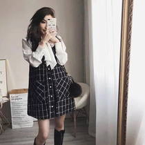 Large size womens clothing autumn and winter 2020 new foreign style fat mm age-reducing temperament vest dress fashionable two-piece cover meat