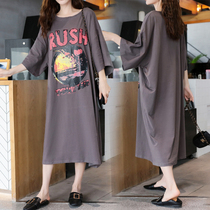Super large size pregnant women summer top plus fat 200-300kg Korean loose cotton T-shirt dress