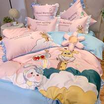 Girl heart cute little rabbit cartoon cotton four-piece cotton sheet quilt cover princess style girl bed