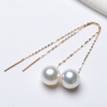 Xinlun - sized 18K gold 9 - 13mm Nanyang Australian white pearl earrings long ear - line circle seawater