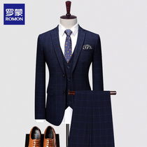 Romon Business Fashion Men Professional Work Plaid Suit Positive Dress Korean Version Ssuit Suit Trend Casual