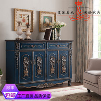 American personality Colorful Painted Four Doors Solid Wood Shoe Cabinet Carved Flowers Make Old Three Doors Shoe Cabinet Retro-Hyun Guan Cabinet Lockers