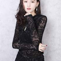 European station Spring-autumn blouses womens foreign air undershirt long sleeve temperament black lace jersey undershirt womens tennis fashion 100 hitch