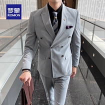 Romon Mens Suit Suit Business Casual Work Professional Formal Dress Best Man Groom Wedding Dress Non-ironing Suit