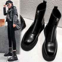 Ghost Emperor boots front zipper short boots female 2021 Europe and America autumn and winter leather muffin thick bottom Martin boots Joker slim boots tide