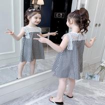 Girls dress summer 2021 new middle and large children Korean plaid Western style skirt little girl child princess dress