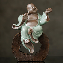 Ceramic Maitreya Buddha ornaments to attract money and laugh Buddha new Chinese Zen living room porch office decoration desktop