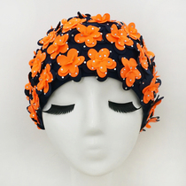 Three-dimensional flower hot rhinestone handmade new 2020 womens long hair large swimming cap swimming comfortable plus new contrast color