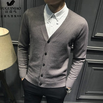 Fugui bird sweater mens 2021 fall new long sleeves knit cardiovert coat Korean version of the youth trendy youth trend leisure