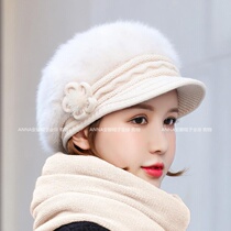 Hat Womens Autumn and Winter Korean Knitted Warm Beret Temperament Wool Hat Fashionable Elegant Thick Hair Hat